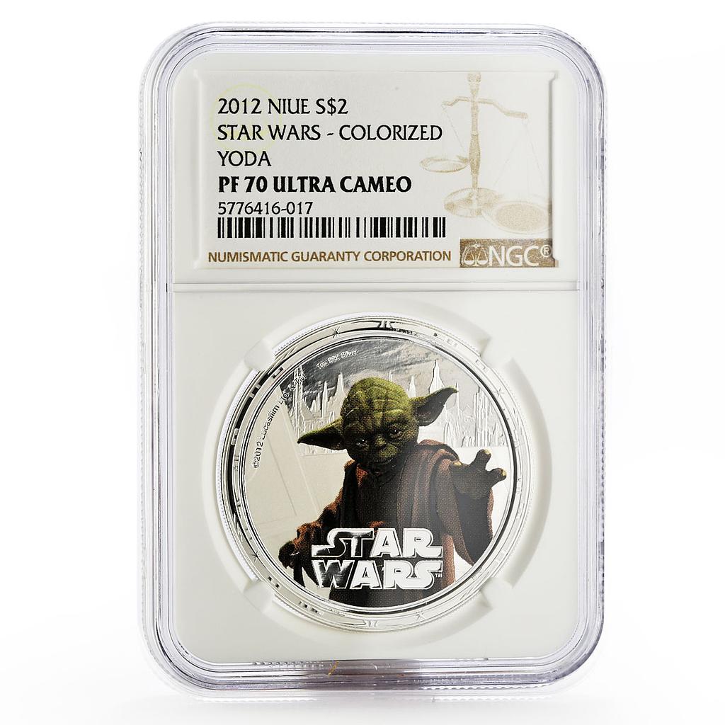 Niue 2 dollars Star Wars The Master Yoda PF70 NGC colored silver coin 2012