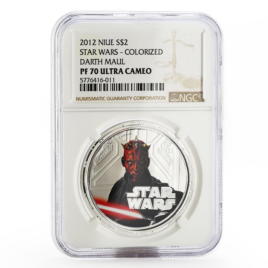 Niue 2 dollars Star Wars Darth Maul PF70 NGC colored silver coin 2012