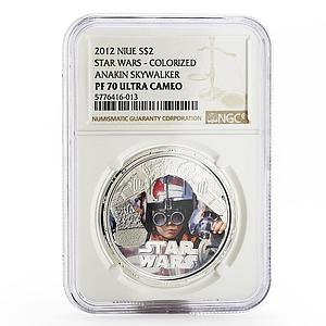 Niue 2 dollars Star Wars Anakin Skywalker PF70 NGC colored silver coin 2012