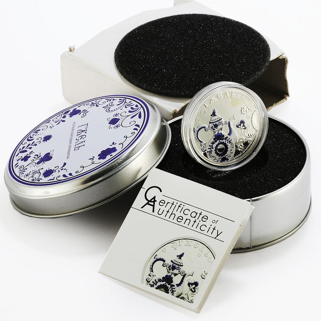 Cook Islands 5 dollars Russian Folk Crafts series Gzhel colored silver coin 2012