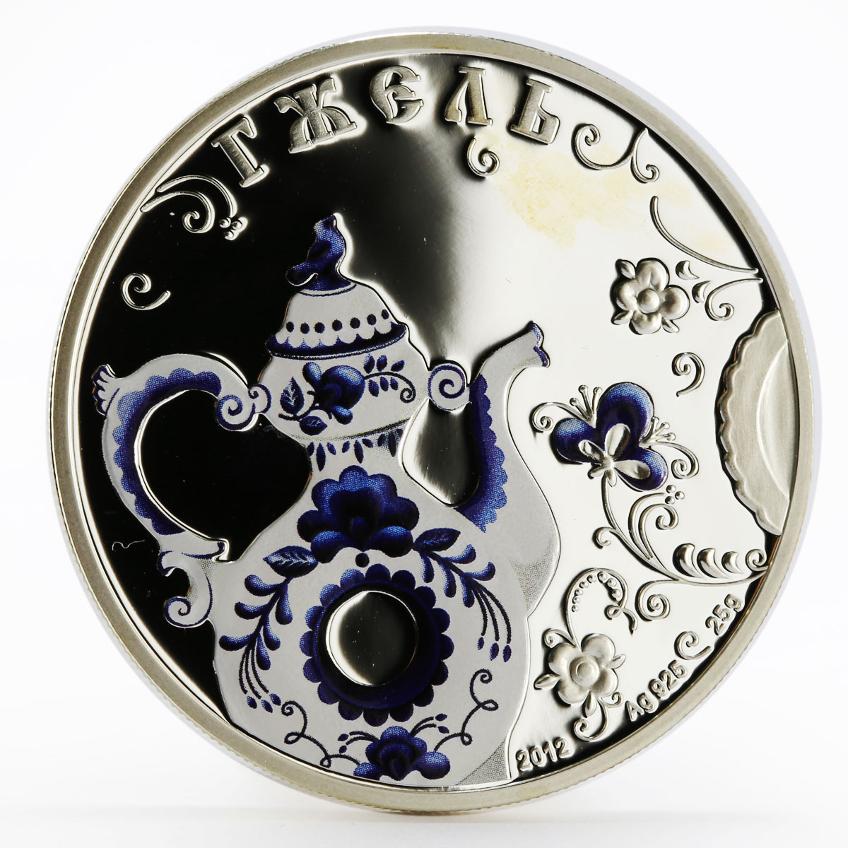Cook Islands 5 dollars Russian Folk Crafts series Gzhel colored silver coin 2012