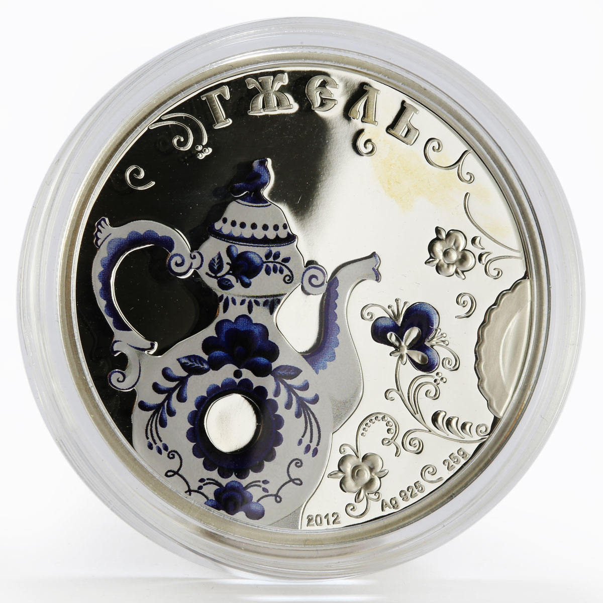 Cook Islands 5 dollars Russian Folk Crafts series Gzhel colored silver coin 2012