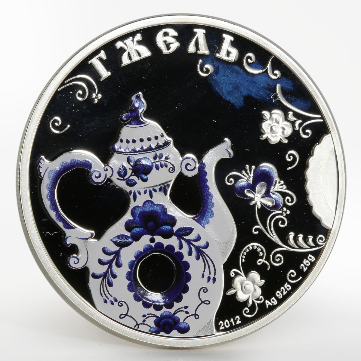 Cook Islands 5 dollars Russian Folk Crafts series Gzhel colored silver coin 2012