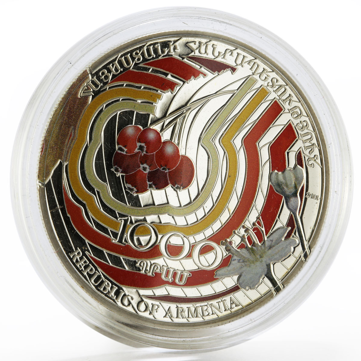 Armenia 1000 dram Armenian Flowers series Red Rowan colored silver coin 2011