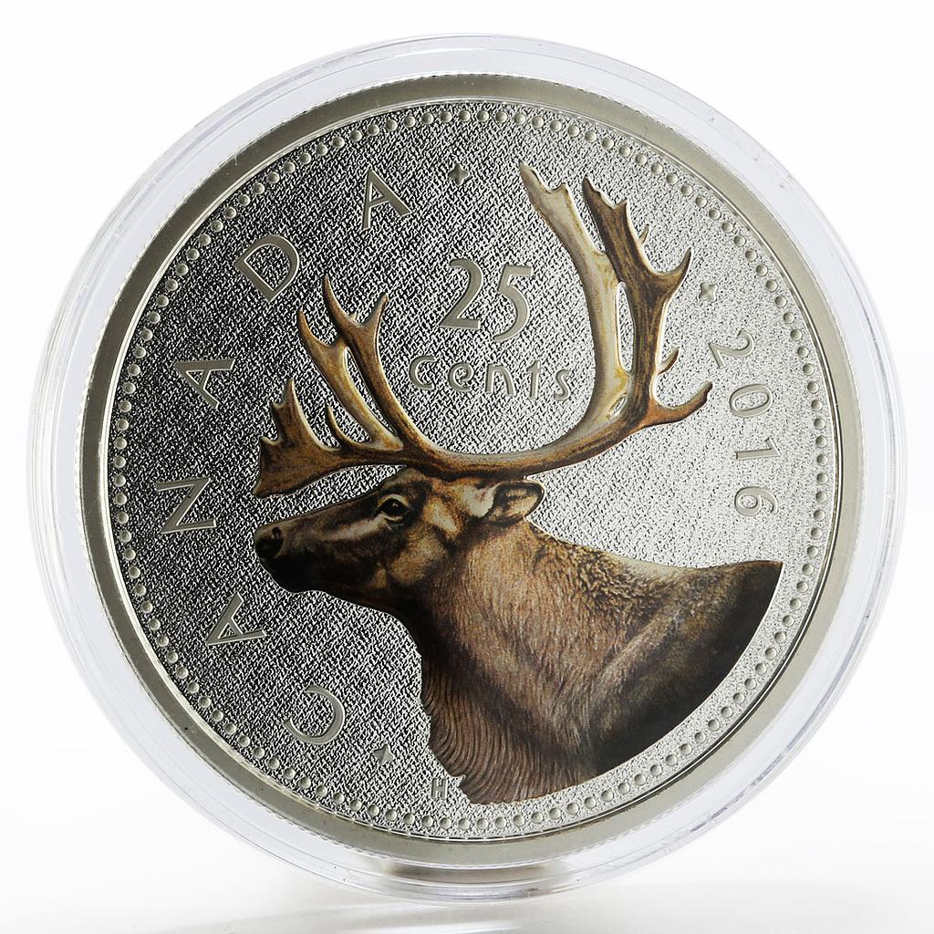 Canada 25 cents Big Coin series The Caribou Deer colored silver coin 2016