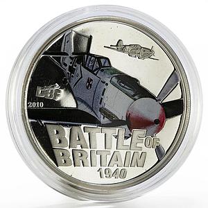 Cook Islands 5 dollars Battle of Britain Messerschmitt Plane silver coin 2010