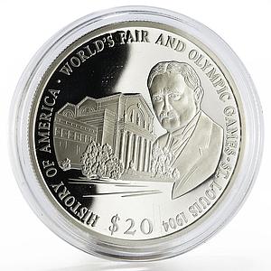 Liberia 20 dollars History of America St Louis Olympic Games silver coin 2002
