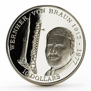 Niue 10 dollars Wernher Von Braun and The Rocket Launch proof silver coin 1992