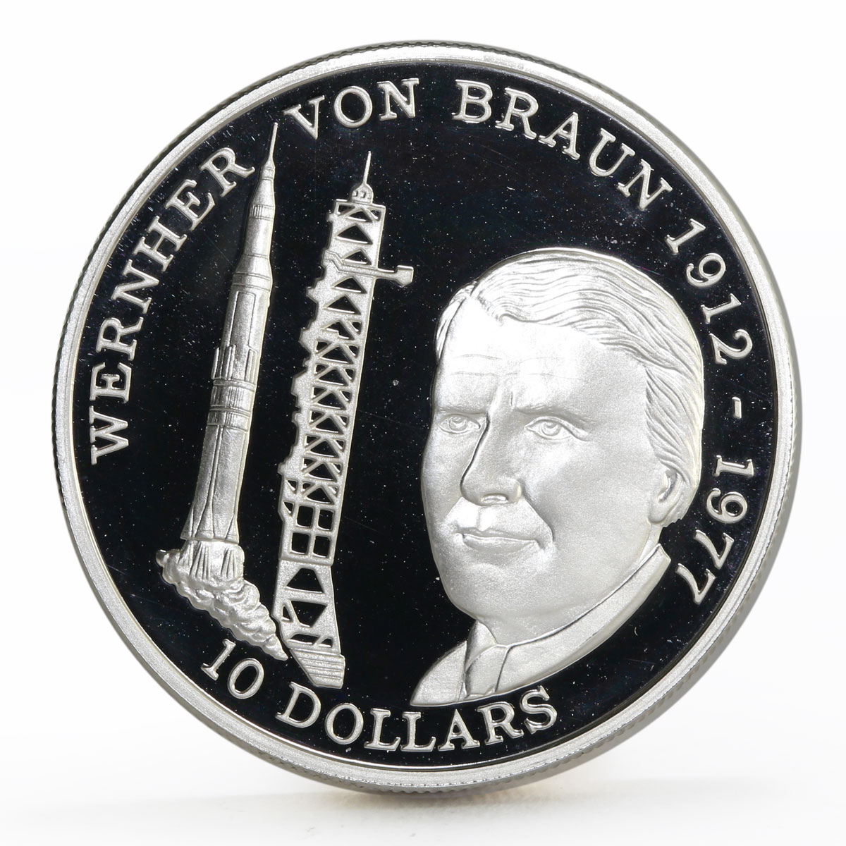 Niue 10 dollars Wernher Von Braun and The Rocket Launch proof silver coin 1992