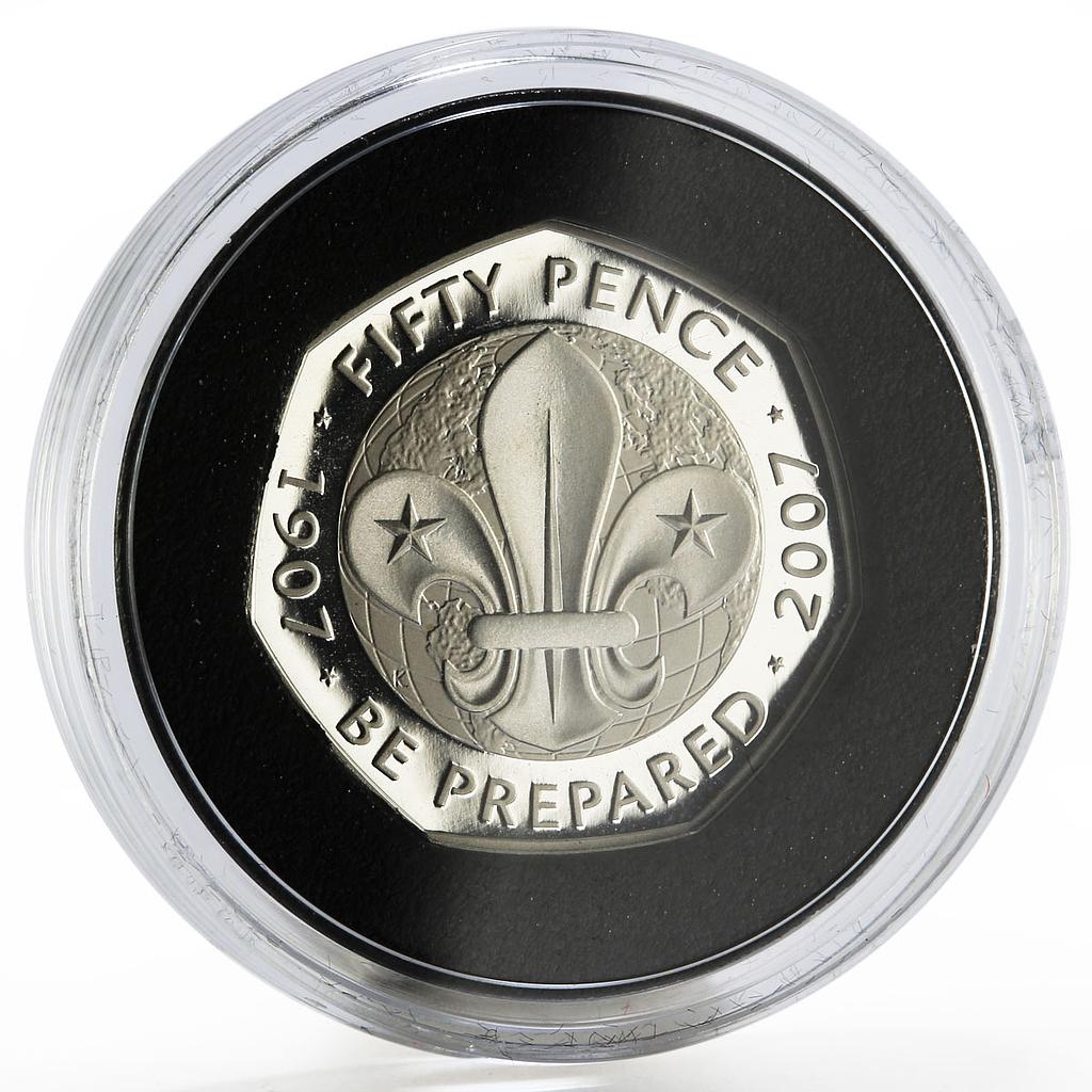 Britain 50 pence 100th Anniversary of Scouting proof silver coin 2007