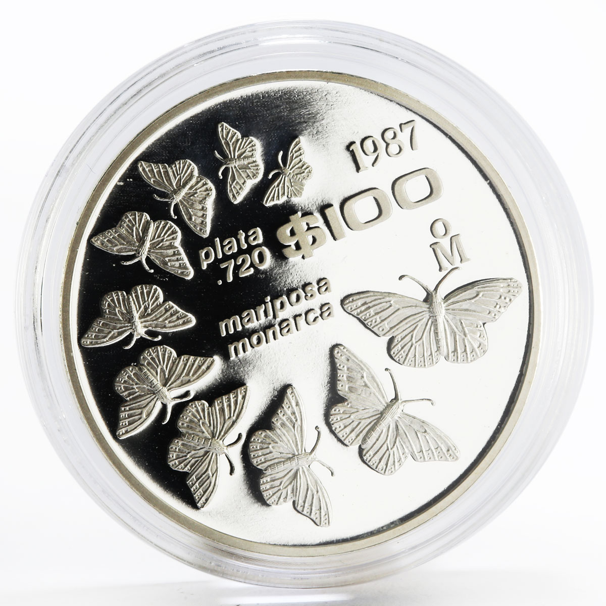 Mexico 100 pesos Monarch Butterflies Fauna proof silver coin 1987