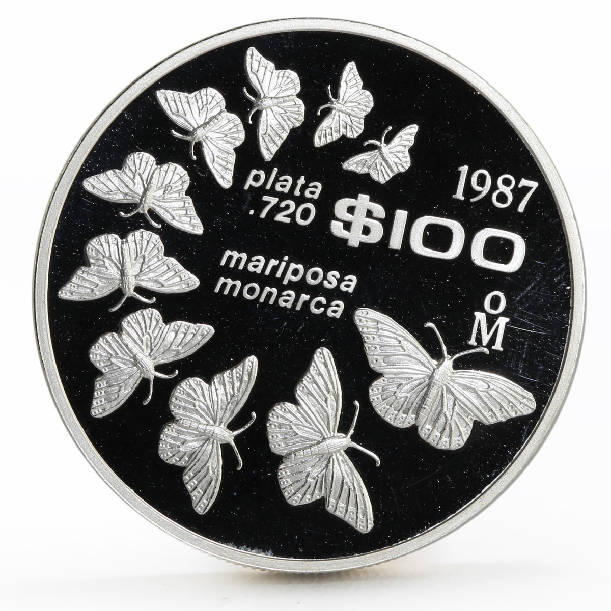 Mexico 100 pesos Monarch Butterflies Fauna proof silver coin 1987