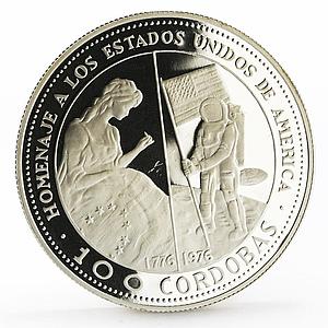 Nicaragua 100 cordobas US Bicentennial Moon Landing proof silver coin 1975