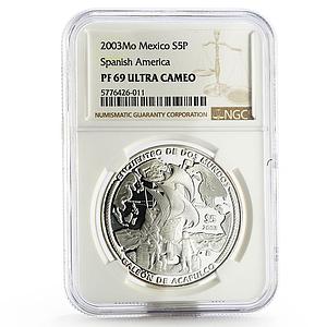Mexico 5 pesos Acapulco Galleon Ibero-America PF-69 NGC proof silver coin 2003