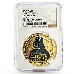 Niue 1 dollar Star Wars Darth Vader Sith PF70 NGC colored gilded coin 2011