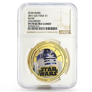 Niue 1 dollar Star Wars R2-D2 Droid PF70 NGC colored gilded coin 2011
