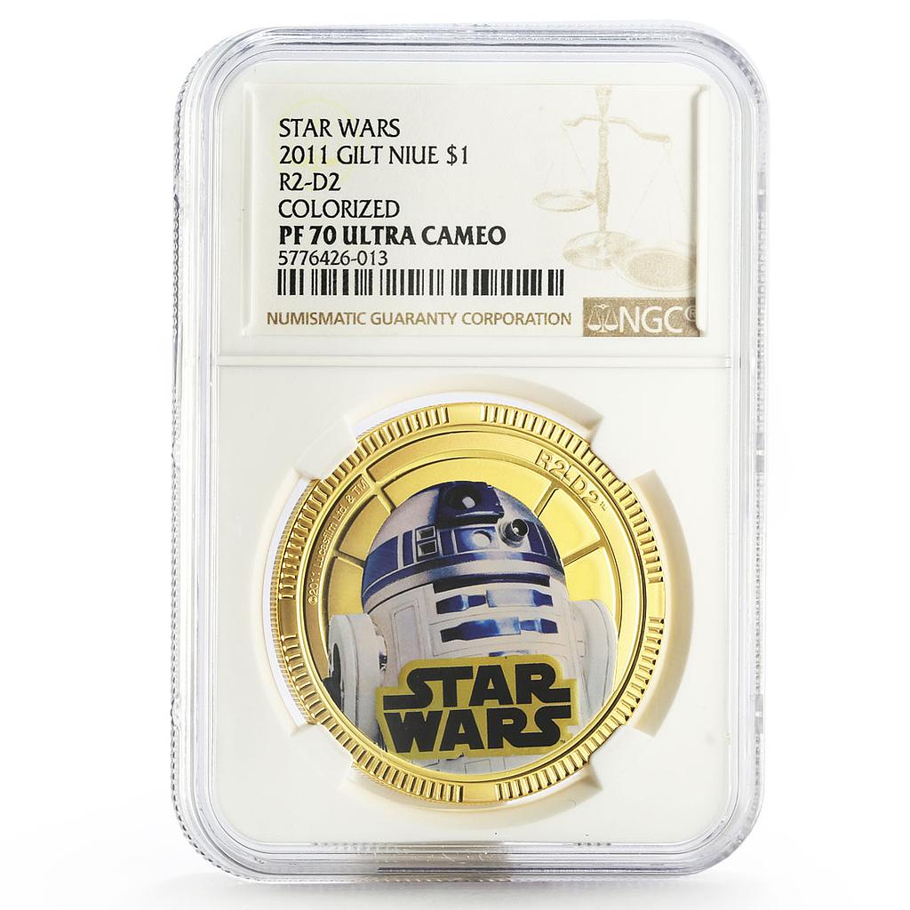 Niue 1 dollar Star Wars R2-D2 Droid PF70 NGC colored gilded coin 2011