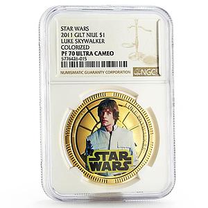 Niue 1 dollar Star Wars Luke Skywalker Alliance PF70 NGC gilded coin 2011