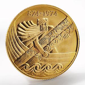 Iceland 10000 kronur 1100th Anniversary First Settlement Tiu Pusund gold 1974