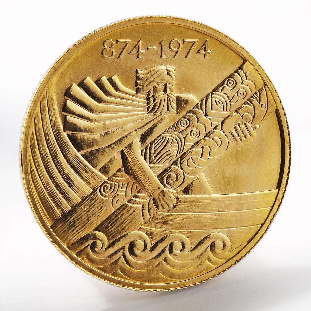 Iceland 10000 kronur 1100th Anniversary First Settlement Tiu Pusund gold 1974