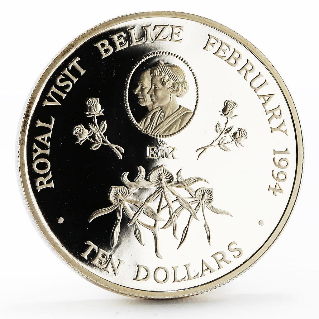 Belize 10 dollars Royal Visit proof silver coin 1994