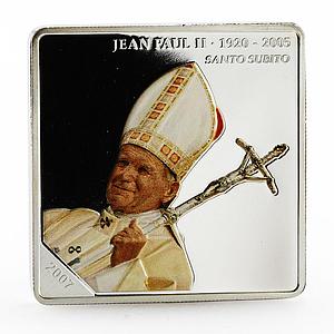 Congo 5 francs Pope John Paul the Second Santo Subito colored silver coin 2007