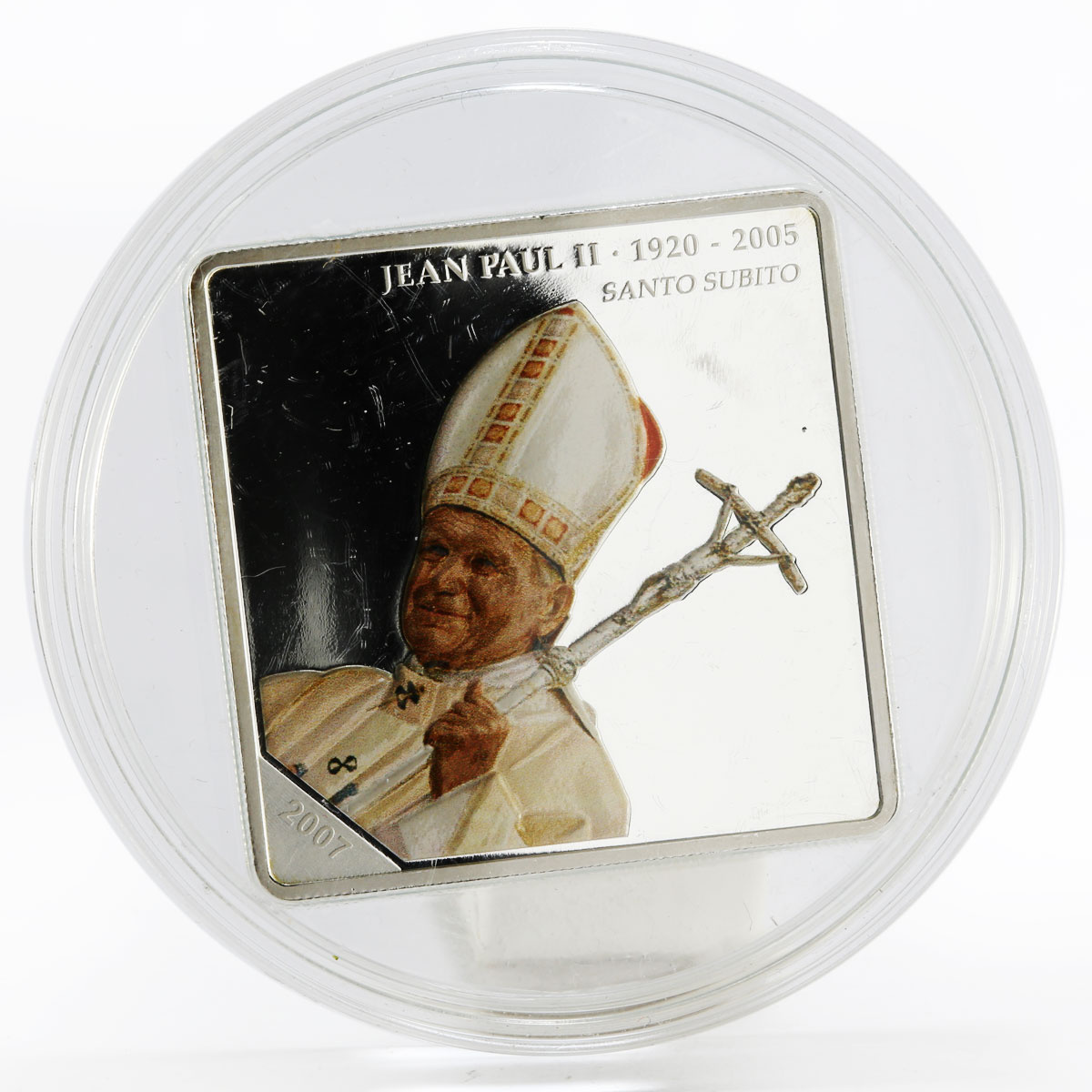 Congo 5 francs Pope John Paul the Second Santo Subito colored silver coin 2007