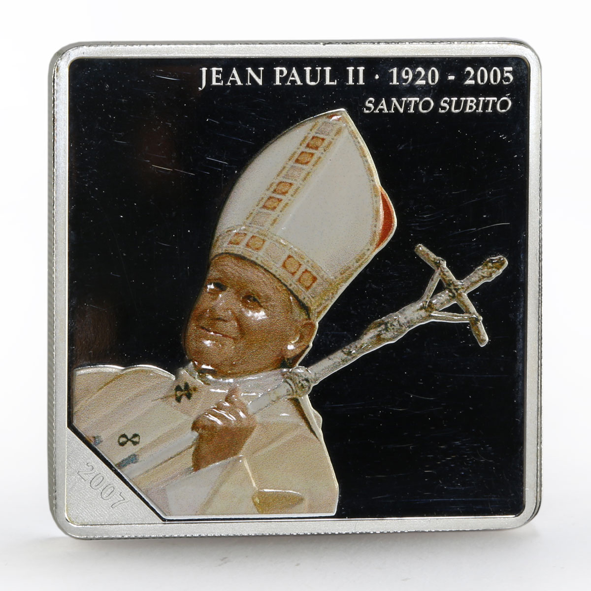 Congo 5 francs Pope John Paul the Second Santo Subito colored silver coin 2007