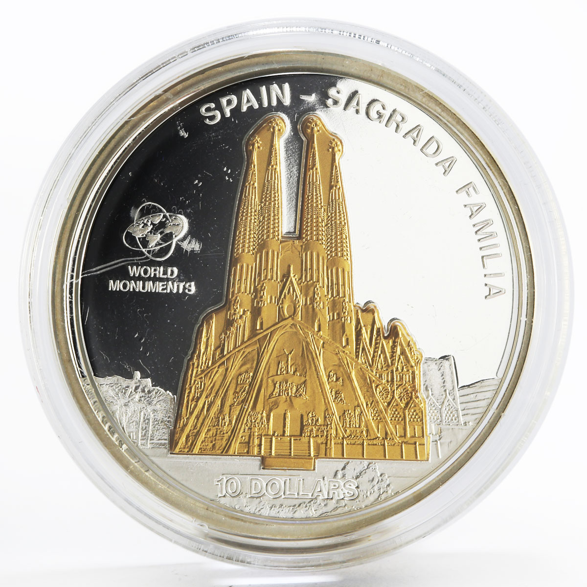 Cook Islands 10 dollars World Monuments series Sagrada Familla silver coin 2009