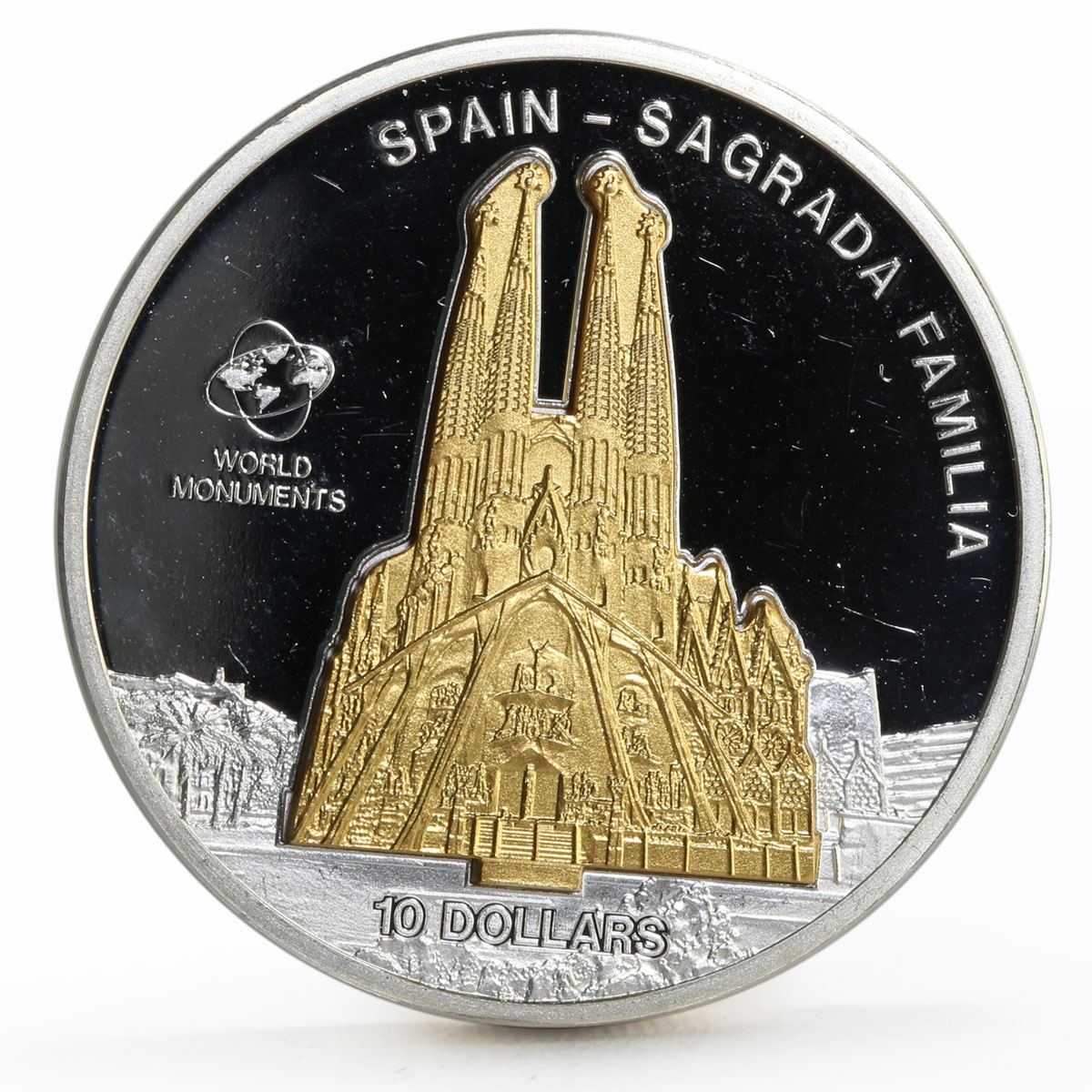Cook Islands 10 dollars World Monuments series Sagrada Familla silver coin 2009