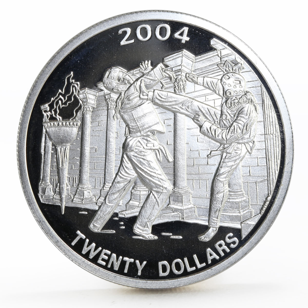Liberia 20 dollars Athens Olympic Games series Taekwondo proof silver coin 2004