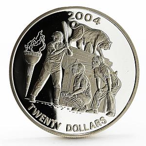 Liberia 20 dollars Athens Olympic Games series Baseball proof silver coin 2004