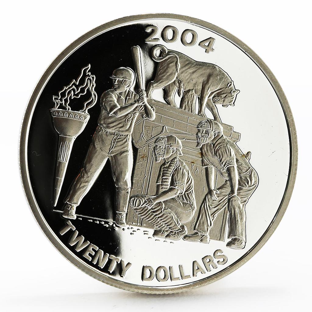 Liberia 20 dollars Athens Olympic Games series Baseball proof silver coin 2004