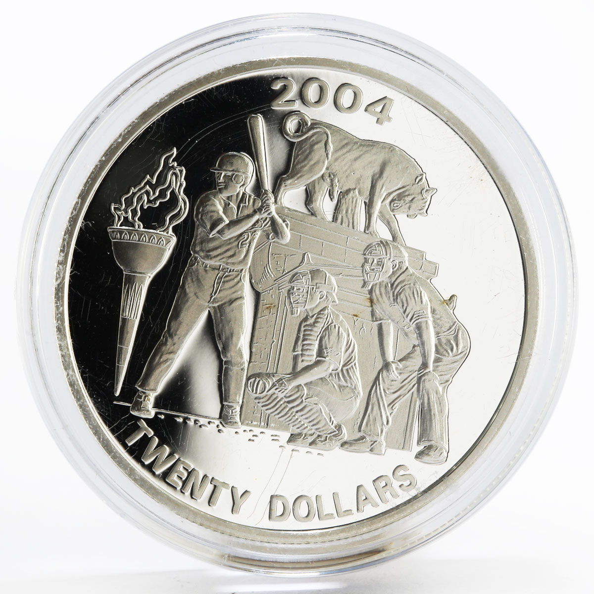 Liberia 20 dollars Athens Olympic Games series Baseball proof silver coin 2004