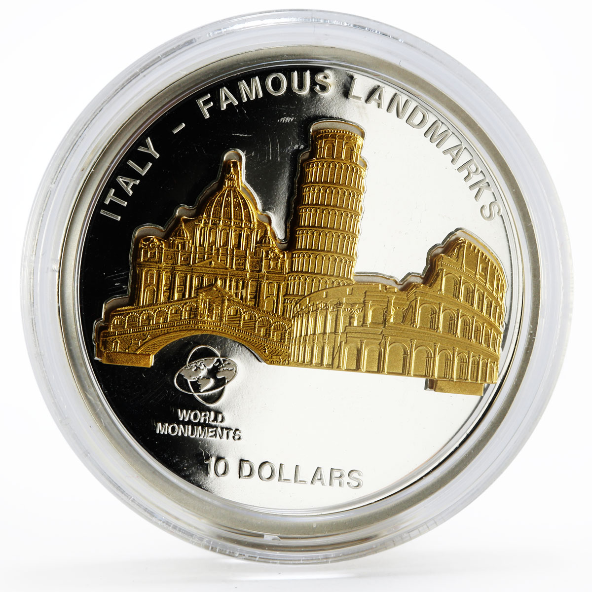 Cook Islands 10 dollars World Monuments Italian Landmarks silver coin 2011