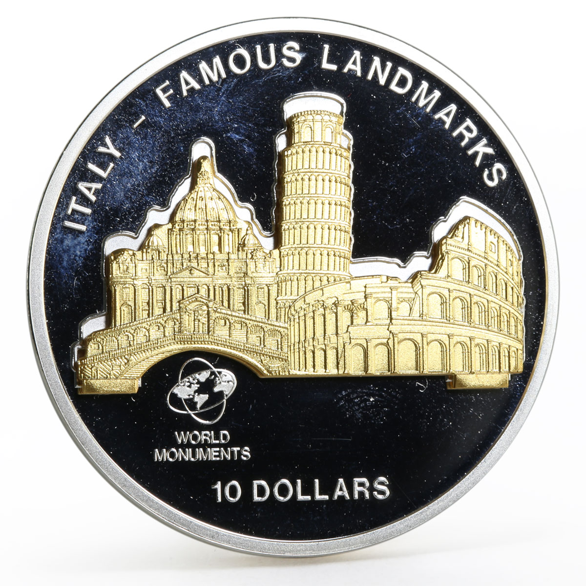 Cook Islands 10 dollars World Monuments Italian Landmarks silver coin 2011