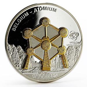 Cook Islands 10 dollars World Monuments series Belgium Atomium silver coin 2010