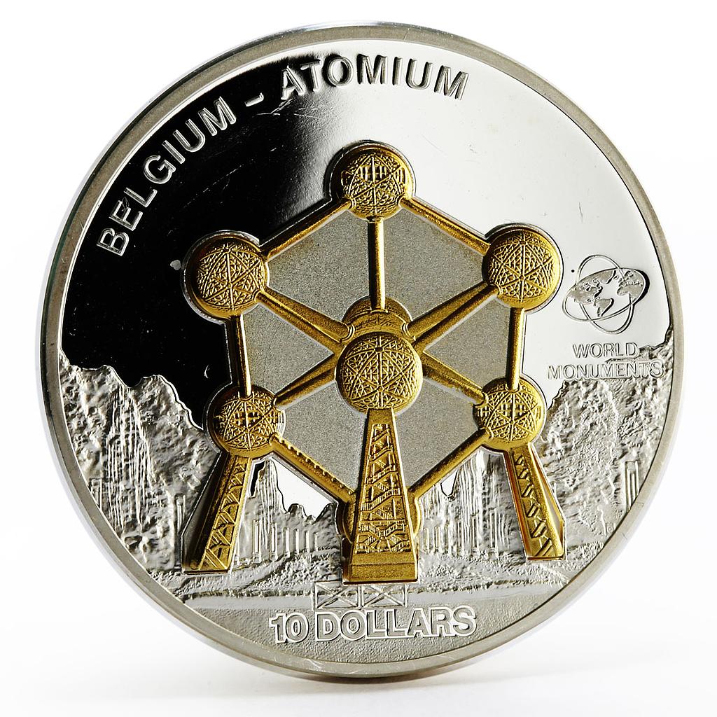 Cook Islands 10 dollars World Monuments series Belgium Atomium silver coin 2010
