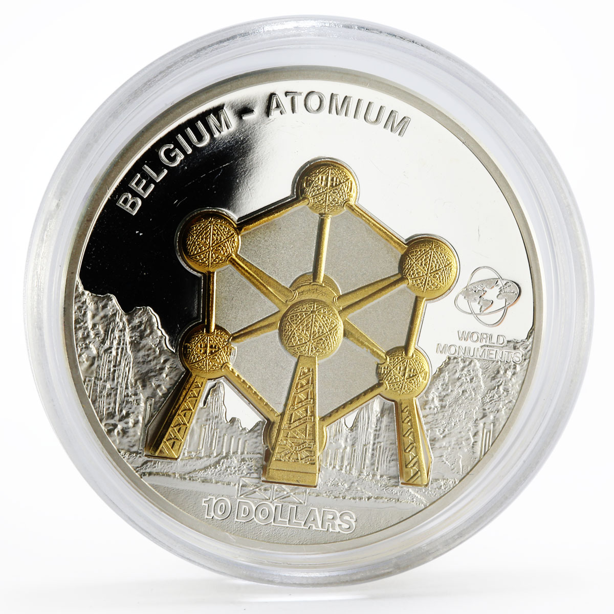 Cook Islands 10 dollars World Monuments series Belgium Atomium silver coin 2010