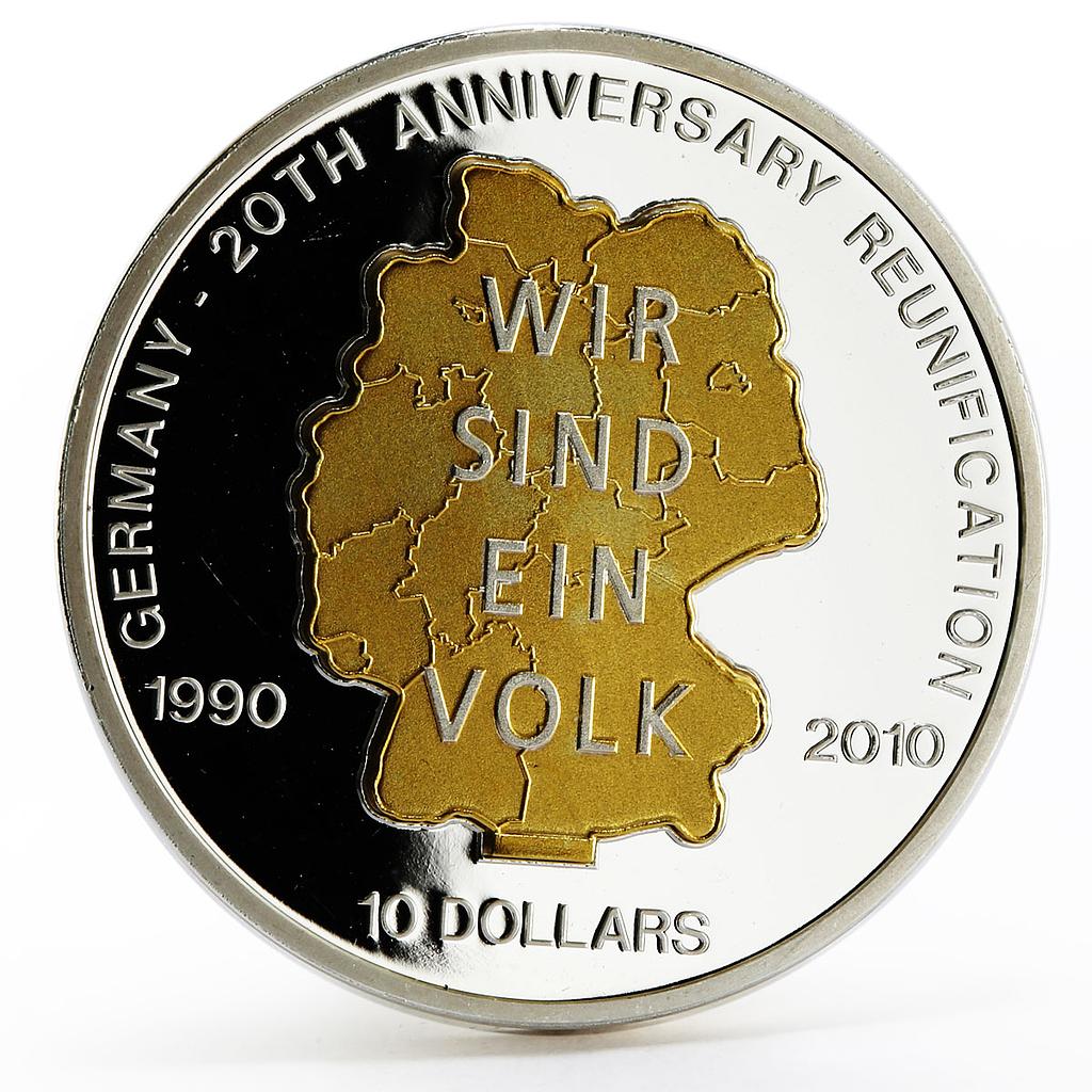 Nauru 10 dollars 20th Anniversary of Germany Reunion proof silver coin 2010