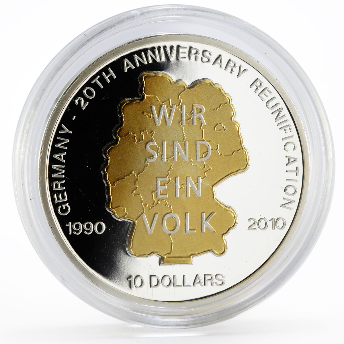 Nauru 10 dollars 20th Anniversary of Germany Reunion proof silver coin 2010