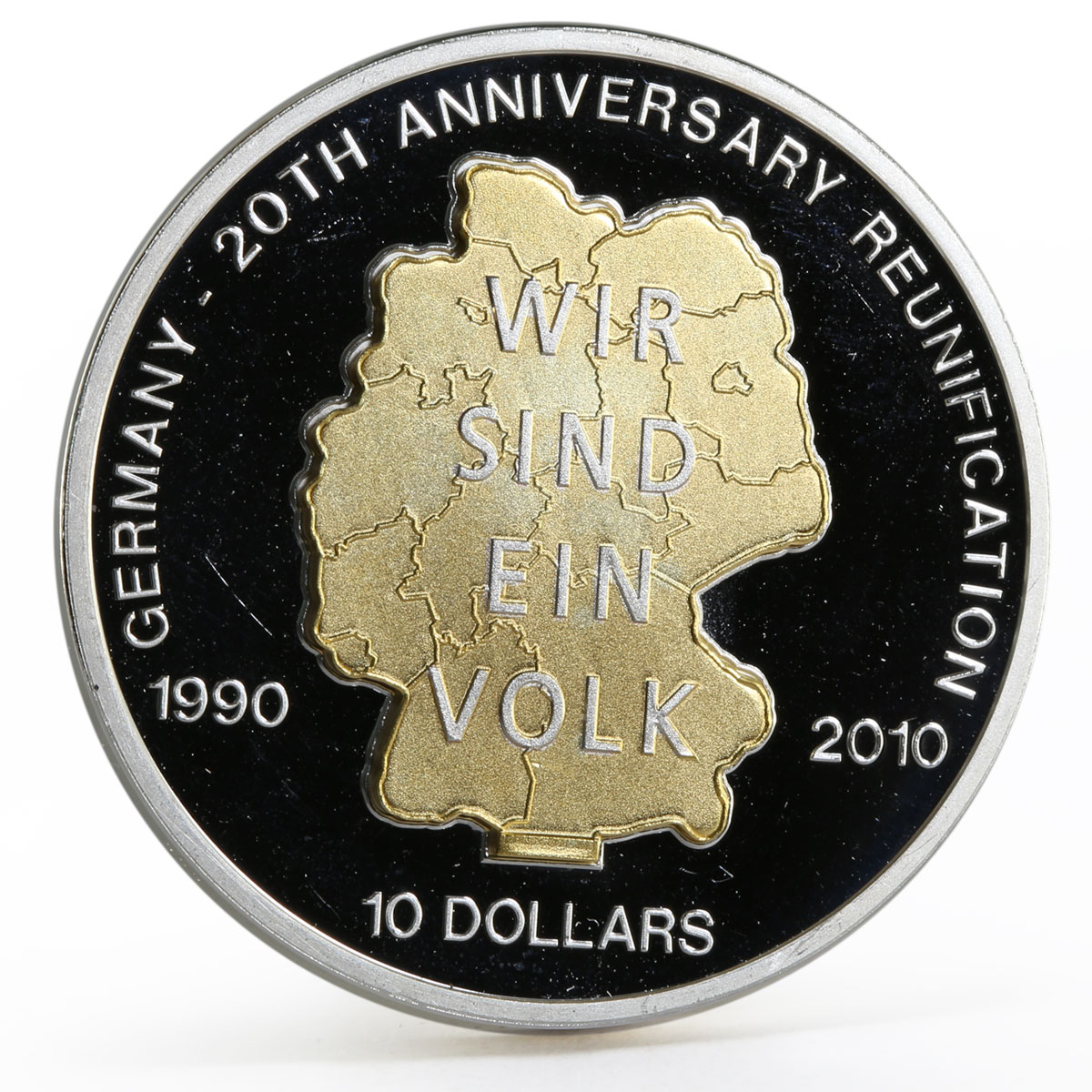 Nauru 10 dollars 20th Anniversary of Germany Reunion proof silver coin 2010