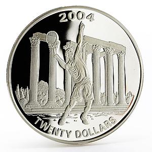 Liberia 20 dollars Athens Olympic Games series Tennis proof silver coin 2004