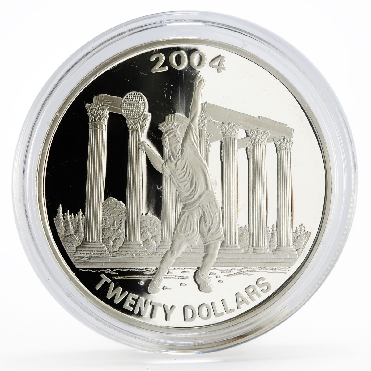 Liberia 20 dollars Athens Olympic Games series Tennis proof silver coin 2004