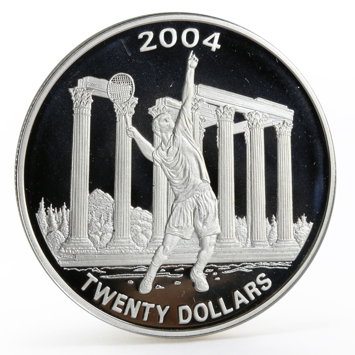 Liberia 20 dollars Athens Olympic Games series Tennis proof silver coin 2004