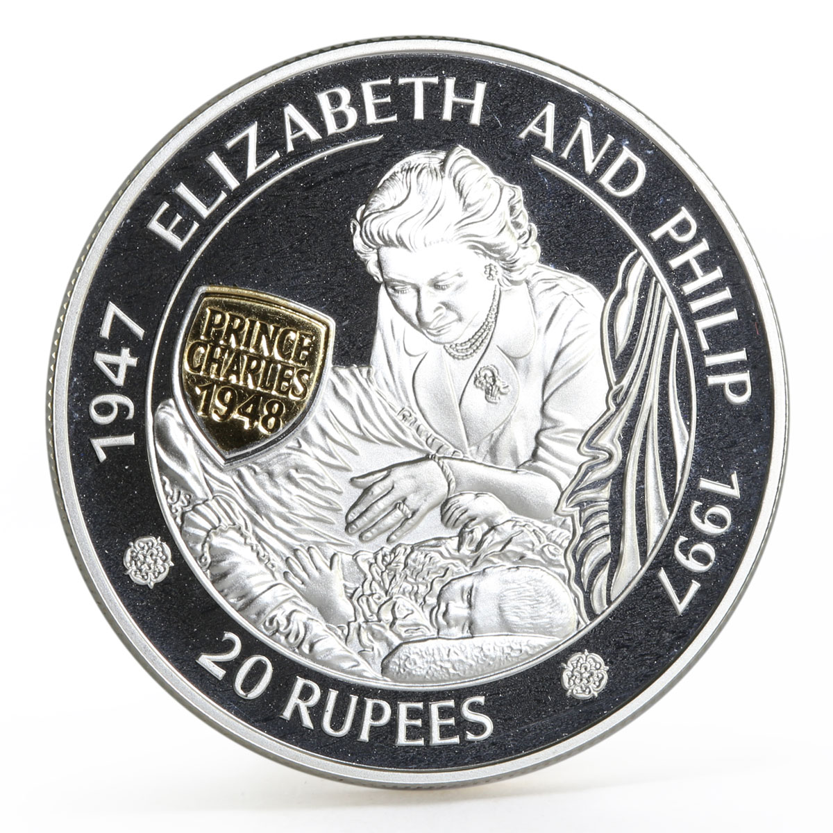 Mauritius 20 rupees 50th Birth of Prince Charles Philip proof silver coin 1997