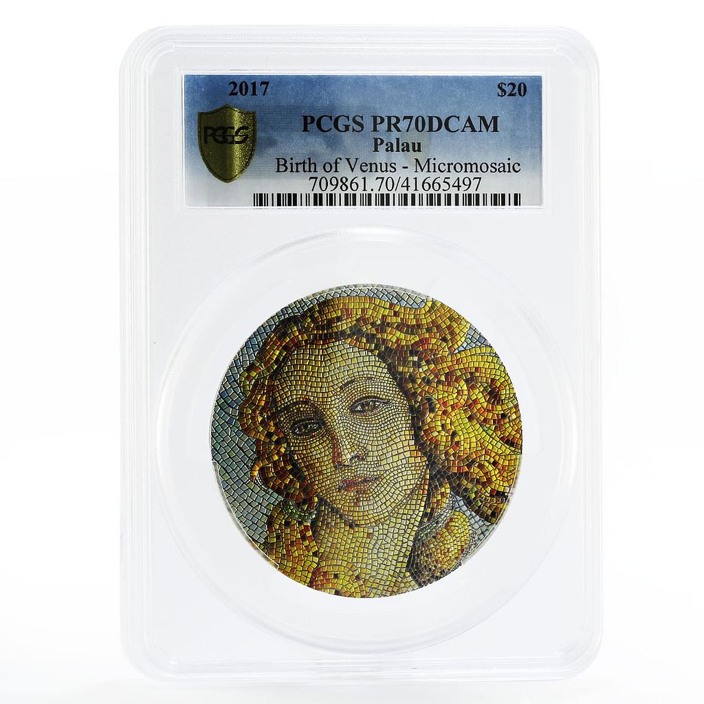 Palau 20 dollars Birth of Venus Great Mosaic Art PR70 PCGS silver coin 2017