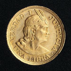 Republica Peruana Lima 1 libra Verdad I Justicia Truth Justice gold coin 1968