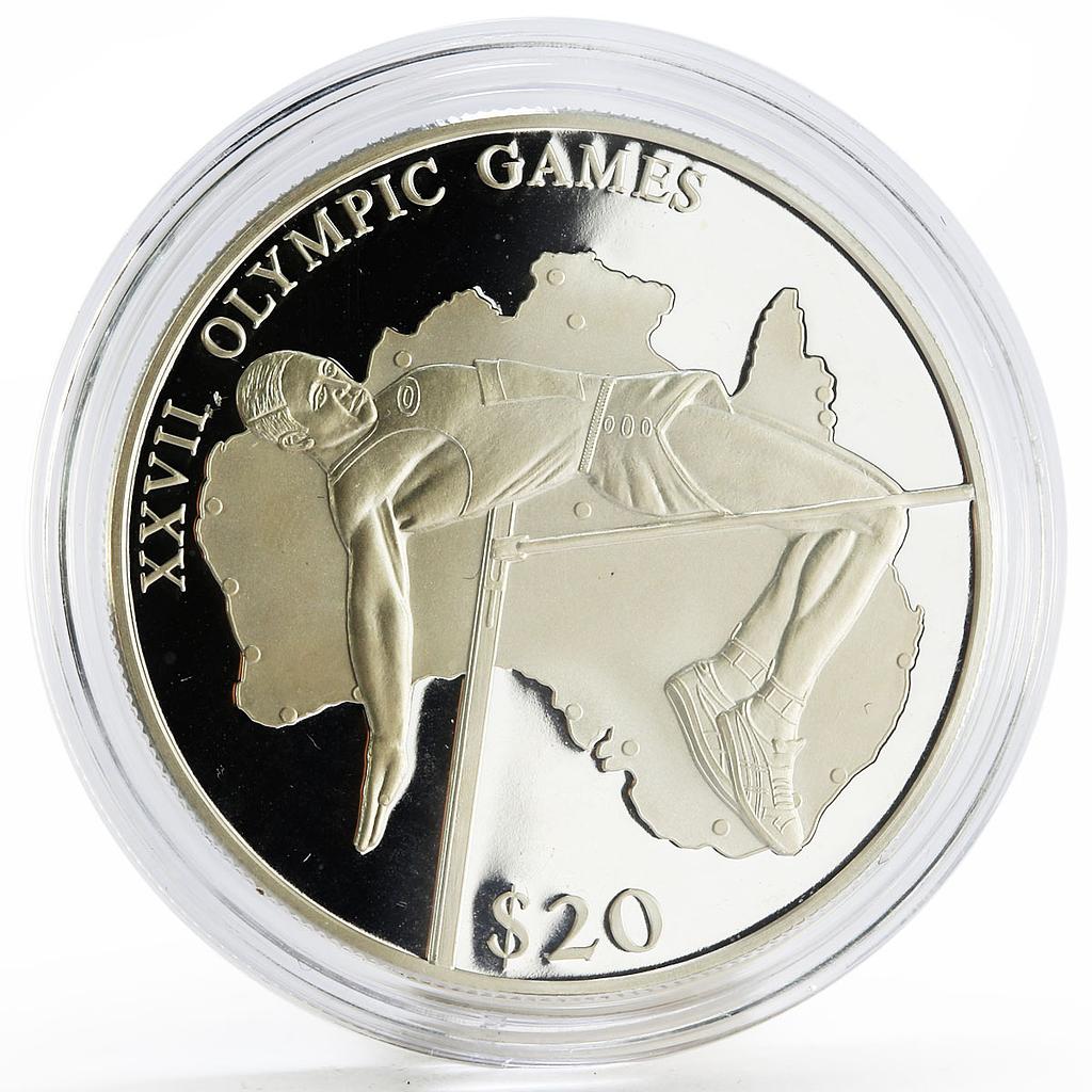 Liberia 20 dollars Sydney Olympic Games series High Jumping silver coin 2000