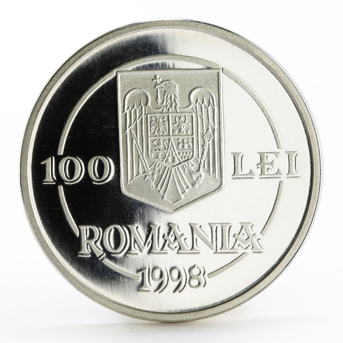 Romania 100 lei The Metropolitan Andrei Saguna and Sibiu Church silver coin 1998